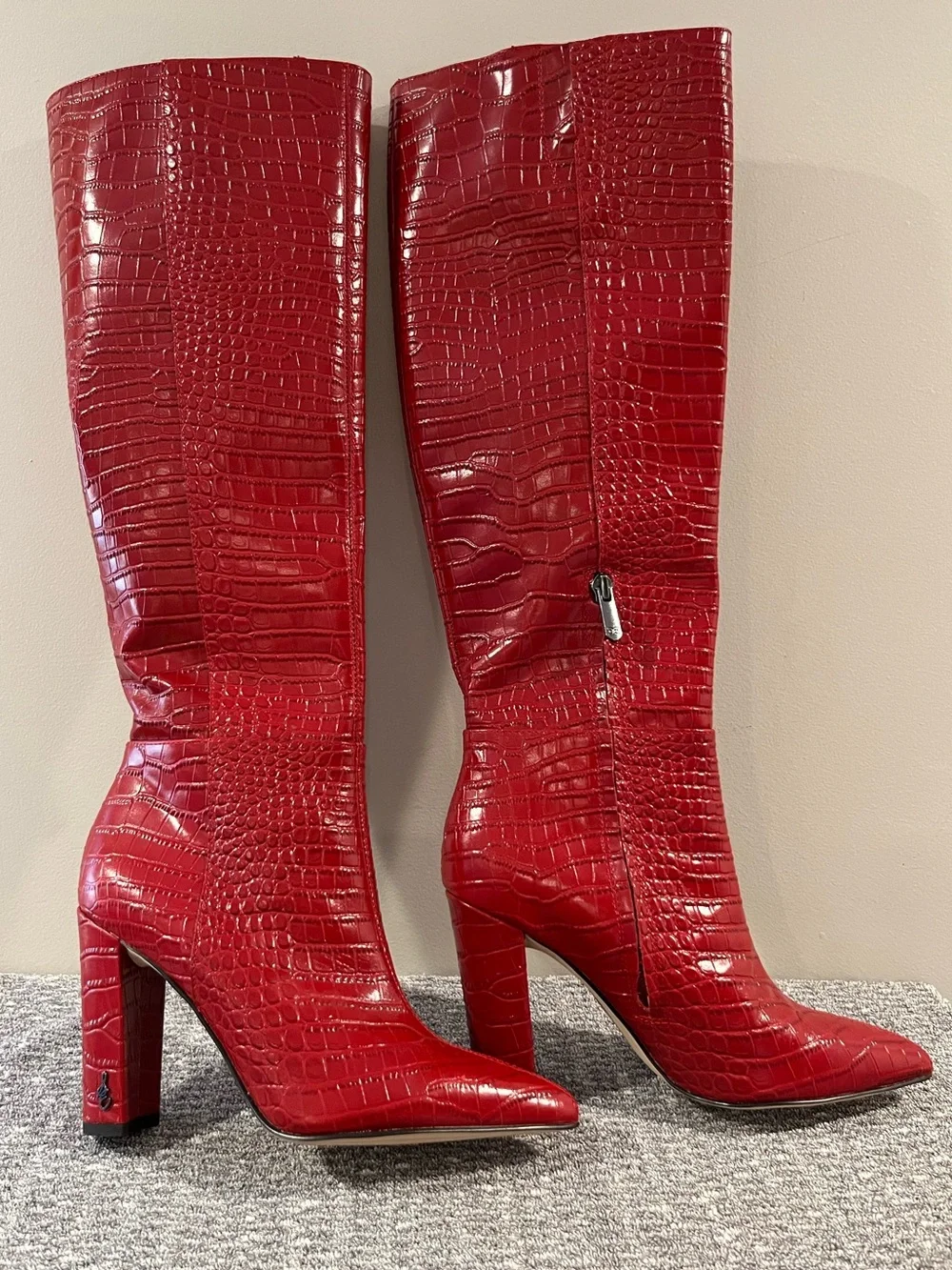 Sam Edelman Women’s Raakel Red Croc-Embossed Over-the-Knee Pointed Toe Boots